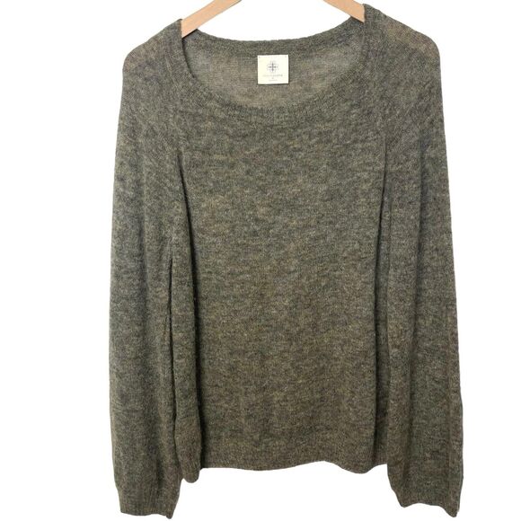 Faded Cloth Peru Baby Alpaca Knit Boatneck Gray Pullover Sweater Medium - Picture 2 of 10